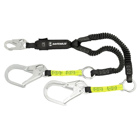 Safewaze PRO 6' Stretch Energy Absorbing Lanyard: Rebar Hooks, Rescue Rings FS578